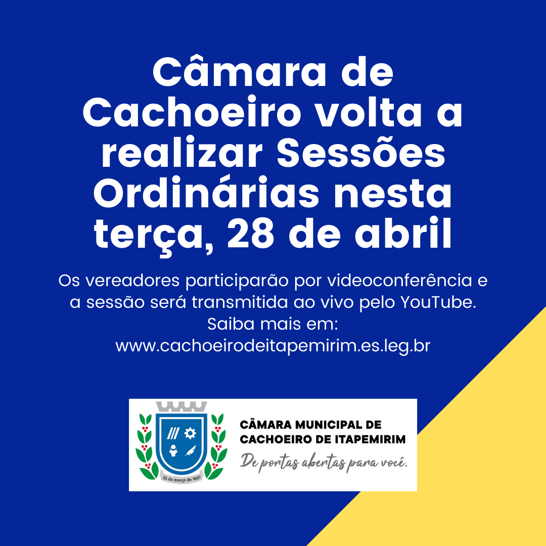 Câmara realizará sessões em formato online