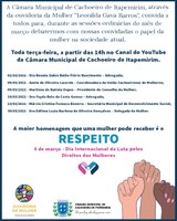 Ouvidoria convida mulheres cachoeirenses para debater o 8 de março na Câmara